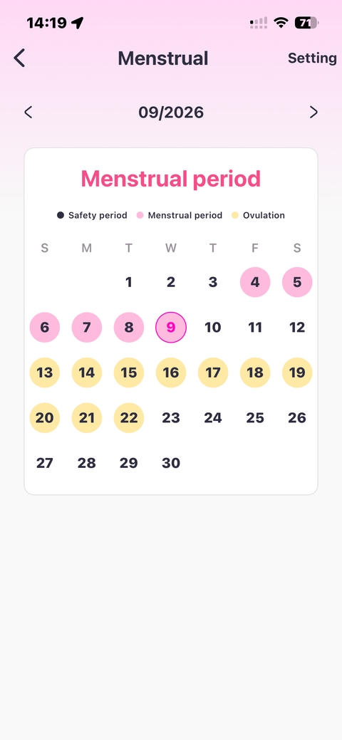 Cycle tracking — app preview