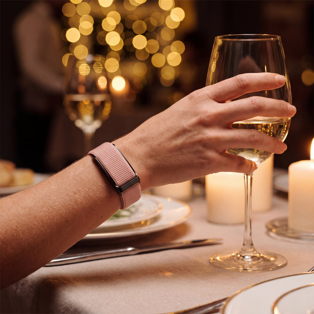 Out to dinner — nylon in Rose